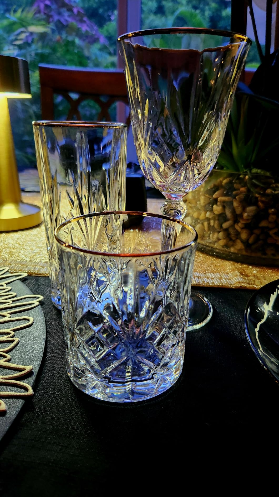 Lorren Home Trends Siena Collection Crystal Water Beverage or Ice Tea Glass with Gold Band Design, Set of 4, 12 ounces customer photo 1