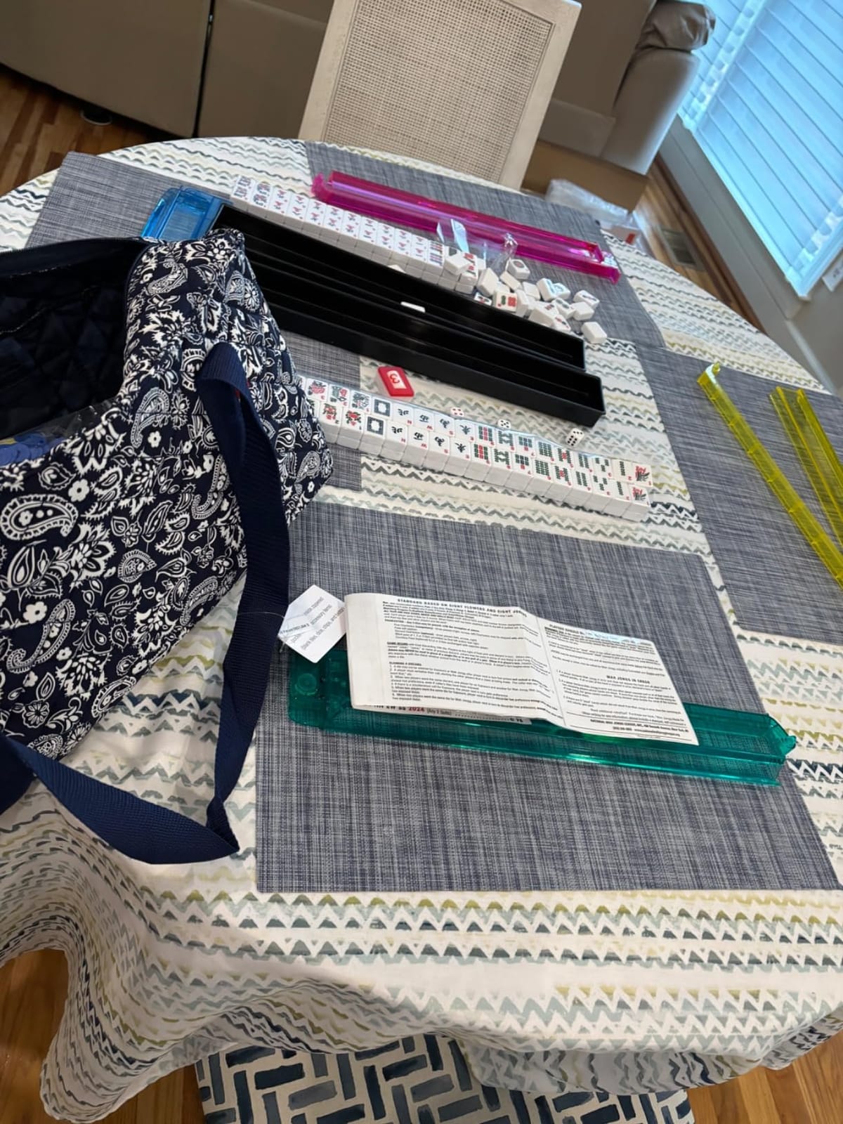 Linda Li New! - American Mahjong Set 166 Premium White Tiles, 4 All-in-One Rack/Pushers, Blue Paisley Soft Bag - Classic Full Size Complete Mahjongg Set customer photo 1