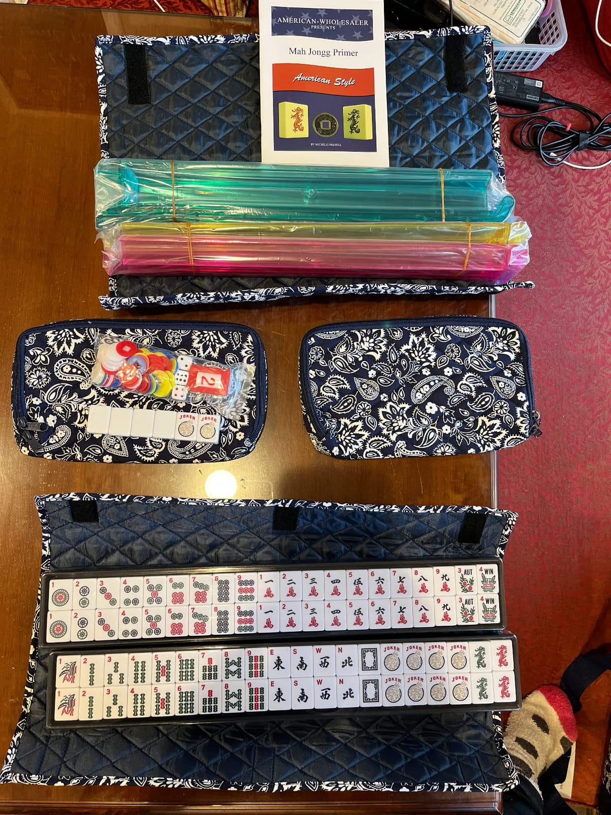 Linda Li New! - American Mahjong Set 166 Premium White Tiles, 4 All-in-One Rack/Pushers, Blue Paisley Soft Bag - Classic Full Size Complete Mahjongg Set customer photo 2