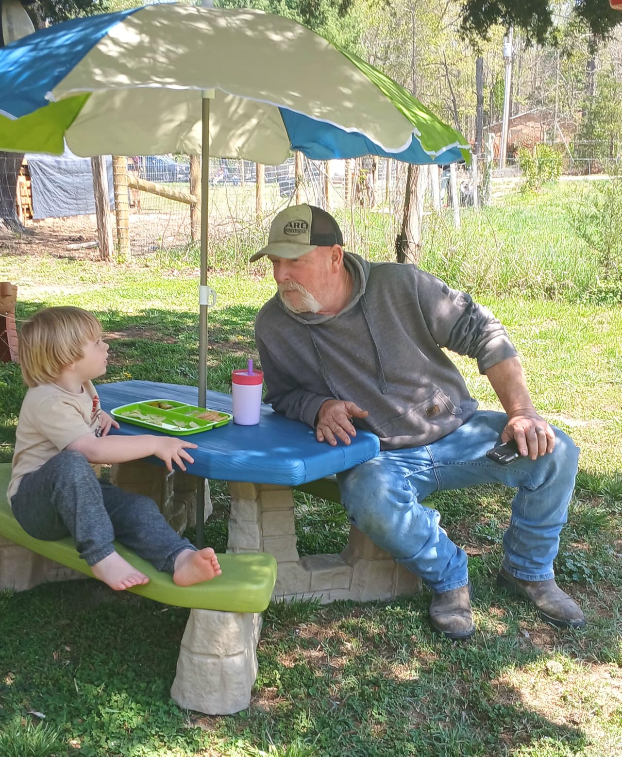 Step2 Naturally Playful Kids Picnic Table with Removable Umbrella, Indoor/Outdoor Toys, Fits 6 Children, Made of Durable Plastic, For Toddlers 3+ Years Old, Blue & Green customer photo 2