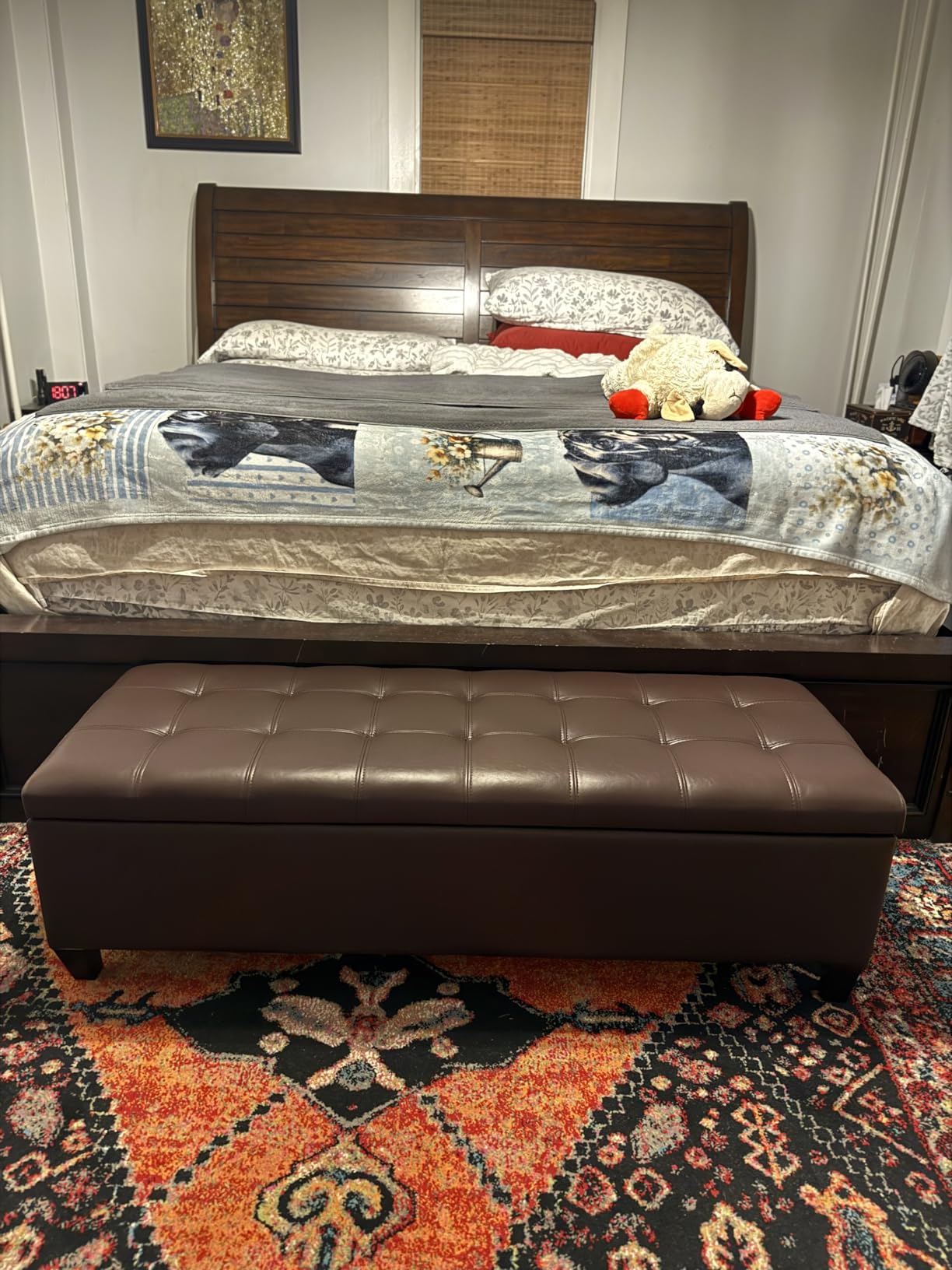 Joveco 51 Inch Storage Bench, Leather Tufted Storage Ottoman with Legs | Safety Hinges, Wooden Legs, Upholstered, End of Bed, Bedroom, Living Room, Entryway, 330LBS, Brown customer photo 1