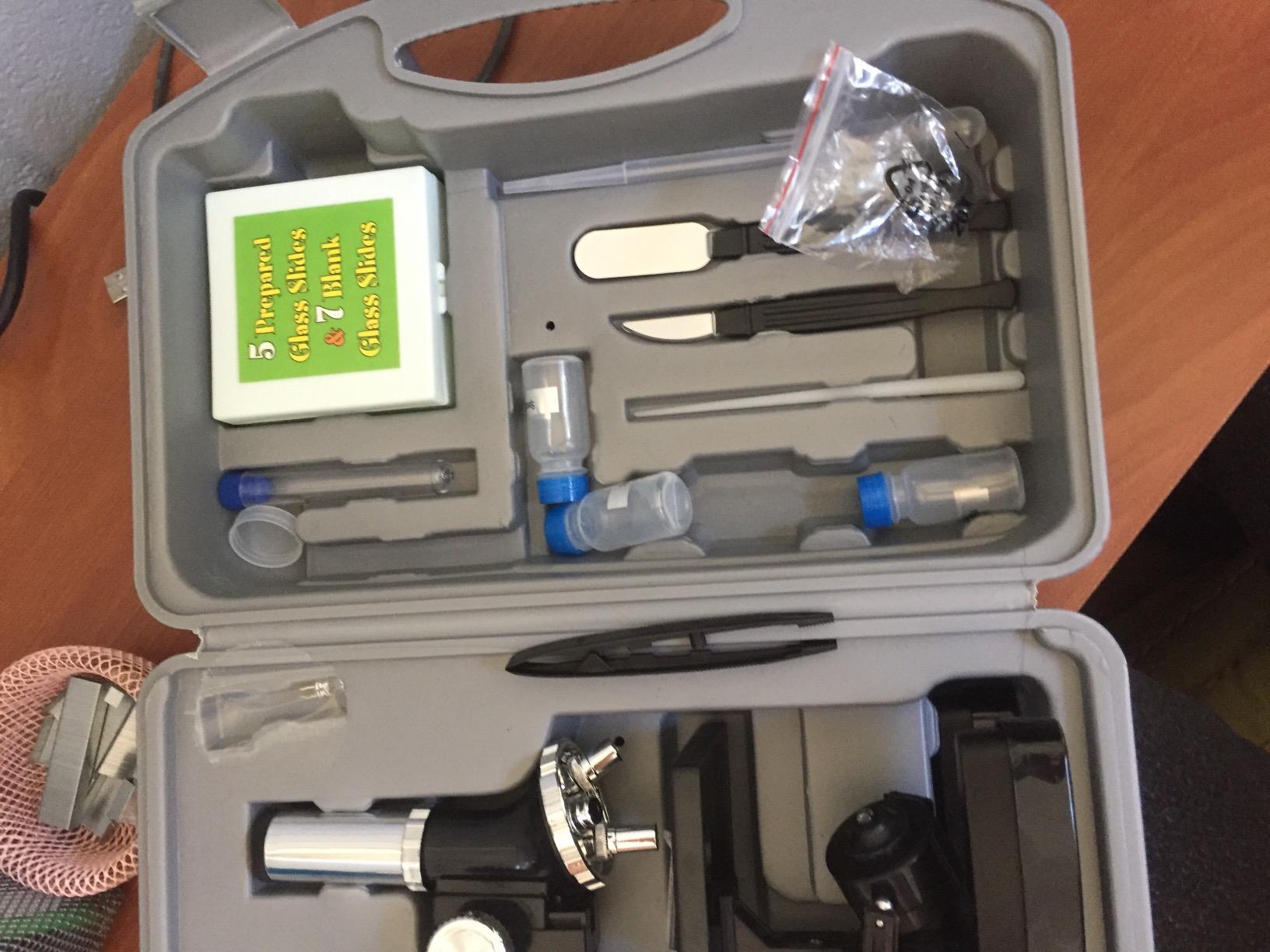AmScope-Kids M30-ABS-KT1 Beginner Microscope Kit, LED and Mirror Illumination, 120X-240X-300X-480X-600X-1200X - 1200x Six Magnifications, Includes 48-Piece Accessory Set and Case, Black customer photo 1
