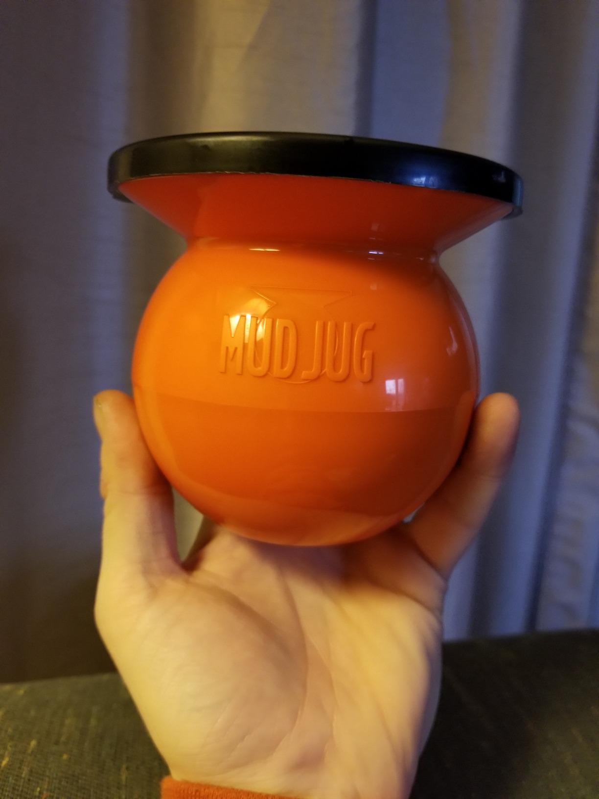 Mudjug Orange Classic Portable Spittoon - Travel Ready Spit Jug with Deep Funnel, Spill-Resistant Design, Weighted Base for Enhanced Stability, Easy to Carry Dip Spit Cup customer photo 2
