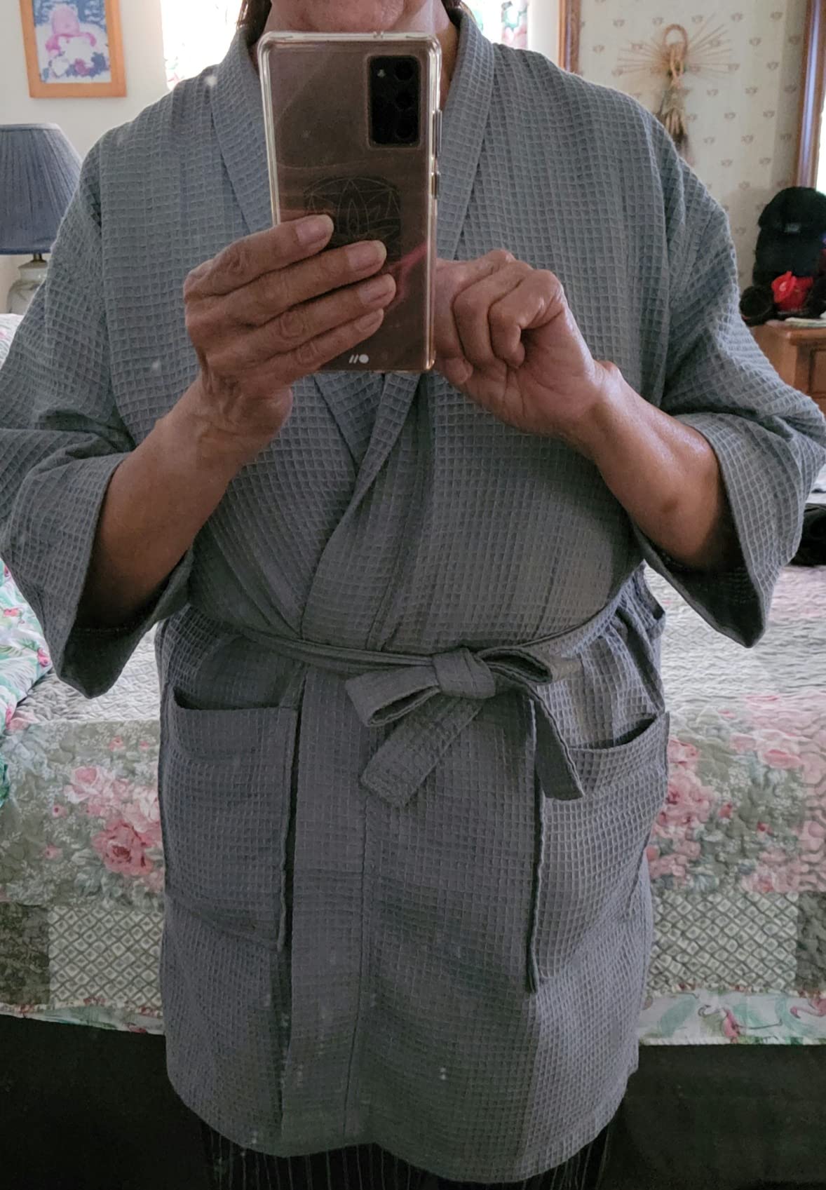 Turkish Linen Lightweight Waffle Knit Bath, Spa & Bridesmaids Kimono Short Robes for Women - Quick Dry & Soft customer photo 2