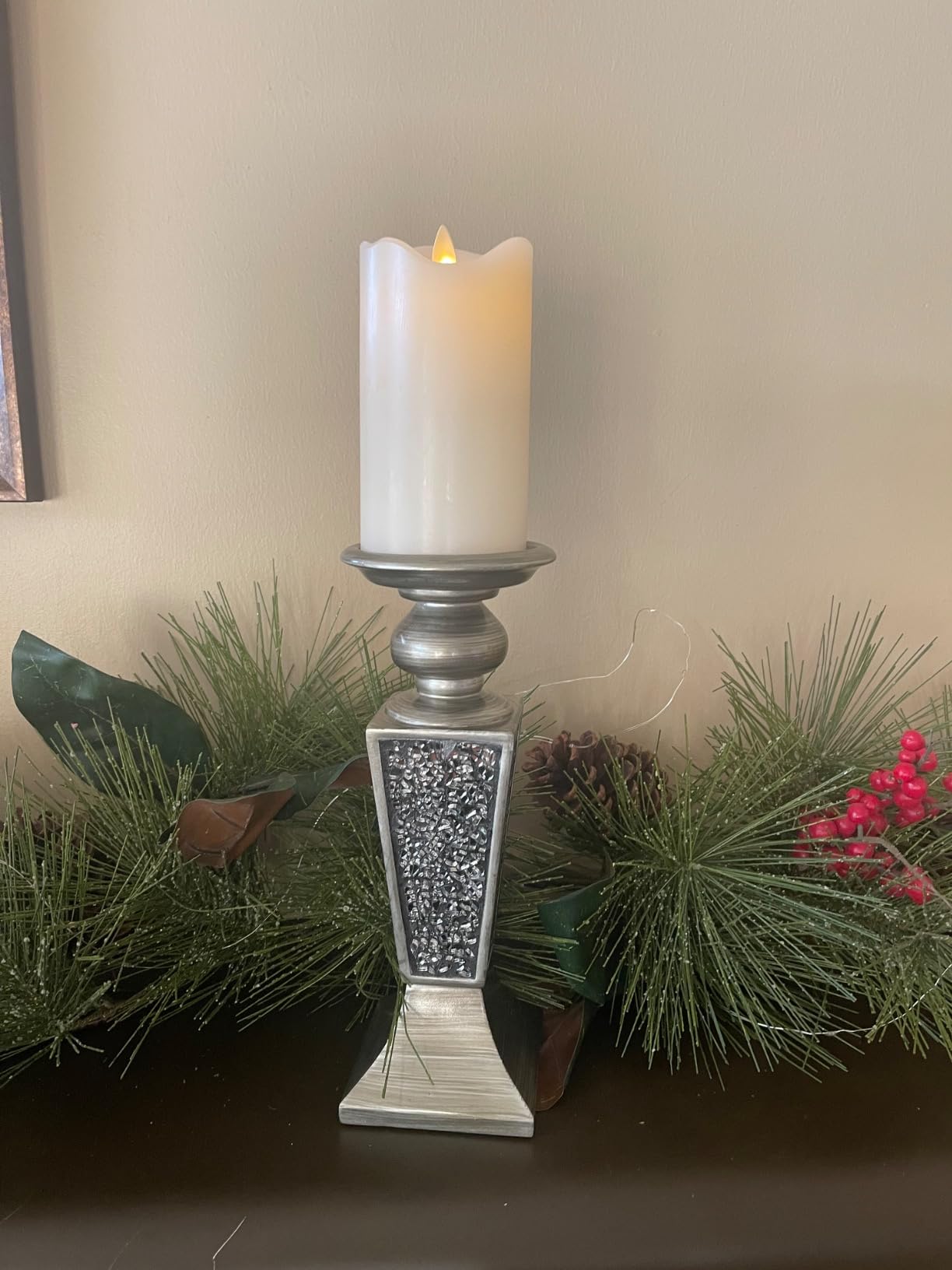 Creative Scents Schonwerk Brown Pillar Candle Holder Set of 2- Crackled Mosaic Design- Functional Table Decorations- Centerpieces for Dining/Living Room- Best Wedding Gift customer photo 1