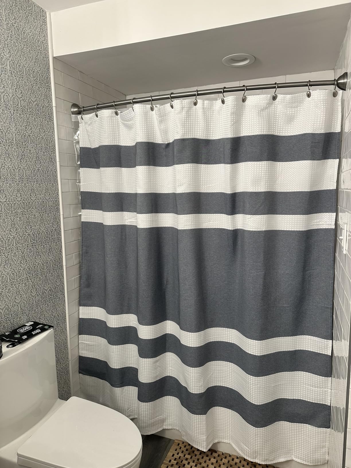 Madison Park Spa Waffle Shower Curtain for Bathroom, 72 x 72, Grey | Striped, Pieced Fabric Design, 3M Scotchgard Moisture Management, Hotel Quality, Modern, for Bathroom, OEKO-TEX Certified customer photo 2