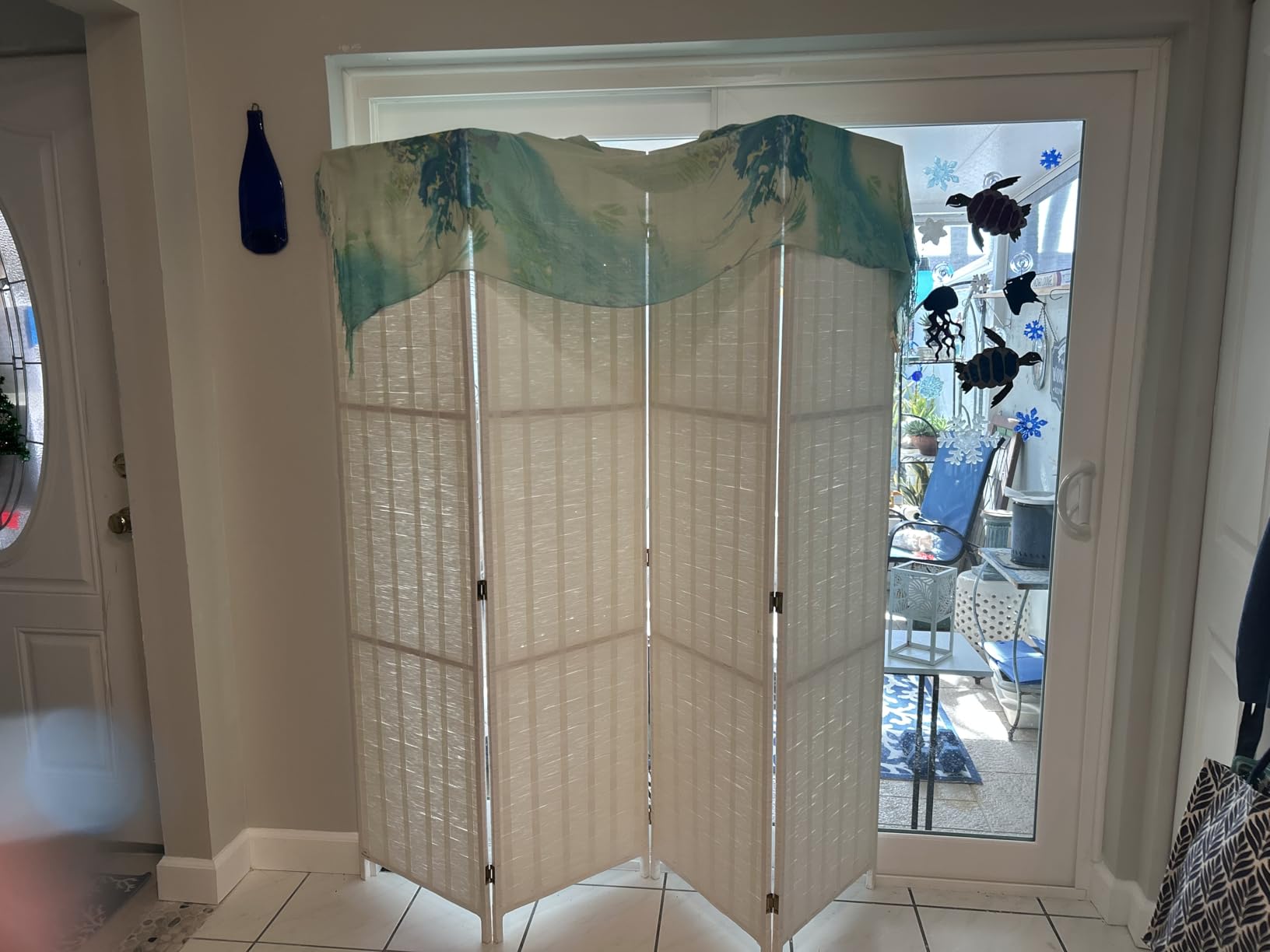 FDW 4-Panel Folding Room Divider | 6ft, Black | Light & Portable | Wooden Wall Divider with Hand Woven Mesh | Easy to Move Privacy Screen | For Space Separation, Living Room, Bedroom, Office customer photo 1