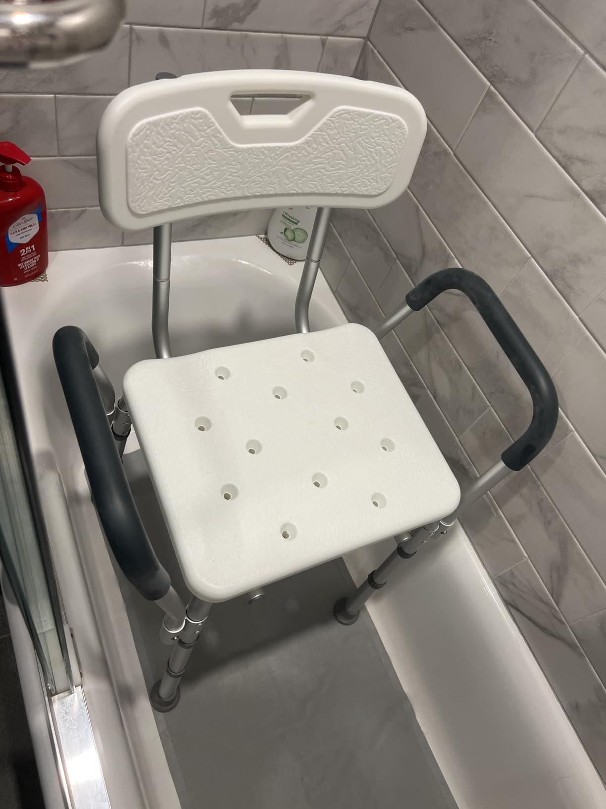 Drive Medical Premium Shower Chair with Back and Padded Arms, White, Shower Chair with Back and Padded Arms, Adjustable Height Seating for Safety and Comfort, Supports 350 Pounds customer photo 2