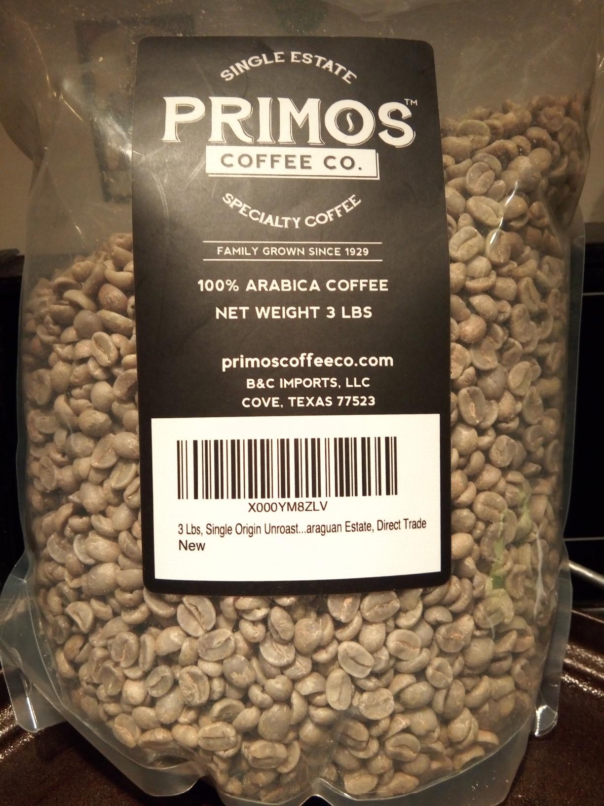 Primos Unroasted Green Arabica Coffee Beans - 3 Lb - Nicaraguan Caturra | Specialty grade farm-direct green coffee shade grown at high altitude for a smooth, sweet and well-balanced flavor customer photo 1