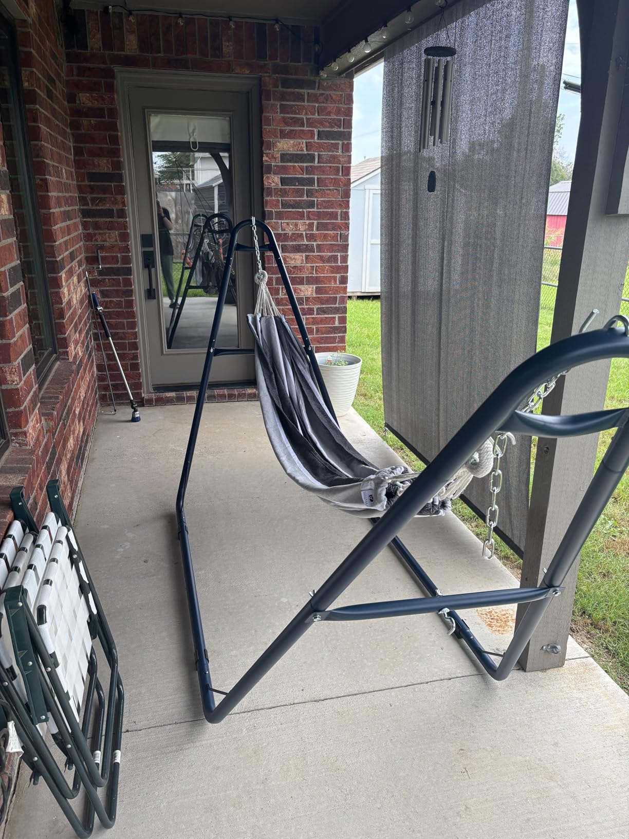 Sunnydaze Universal Heavy-Duty Hammock Stand for Outside, Chains Included | Black, 550 lb Capacity, Fits 9.5-14' Hammocks, Tool-Free Setup, Rust-Resistant Steel Metal 2-Person Double Hammock Frame Only customer photo 2