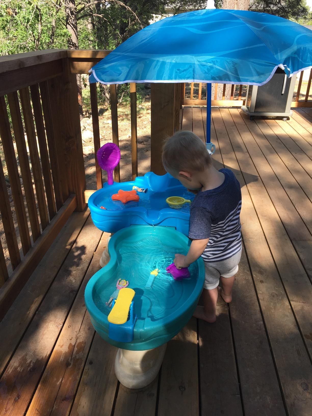 Step 2 Spill & Splash Seaway Water Table for Kids, Two-Tier with Umbrella customer photo 2