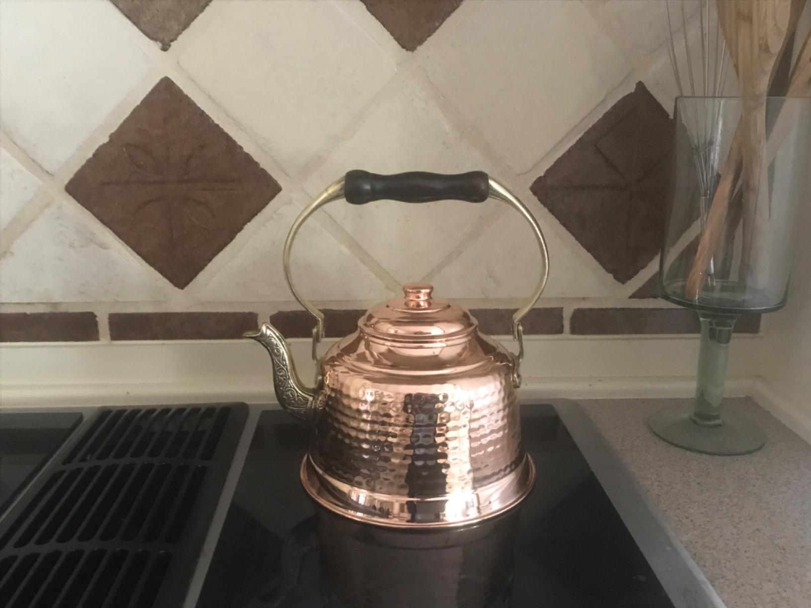 DEMMEX Tea Lover's Copper Teapot, Heavy Gauge 1mm Thick Hammered Solid Copper, Copper Tea Pot Kettle Stovetop Teapot, Tin Lined, Handmade (1.6-Quarts) customer photo 1