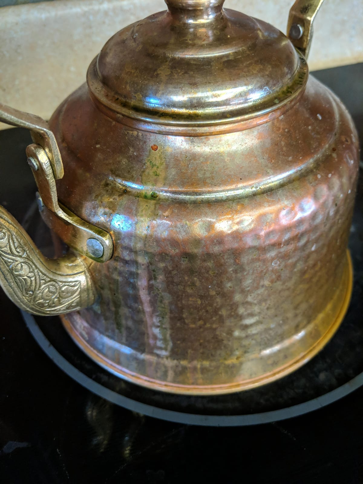 DEMMEX Tea Lover's Copper Teapot, Heavy Gauge 1mm Thick Hammered Solid Copper, Copper Tea Pot Kettle Stovetop Teapot, Tin Lined, Handmade (1.6-Quarts) customer photo 2