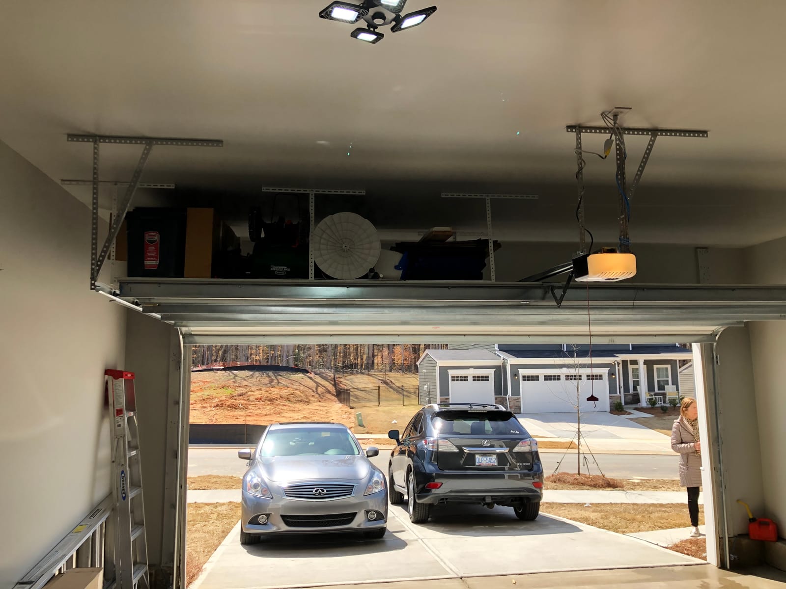 FLEXIMOUNTS 4x8 Overhead Garage Storage Rack with Hooks, White | 6 Hooks included, 750 lb Capacity, 22-40 inch Adjustable height, Heavy-duty steel, Garage organization, Classic Series customer photo 2