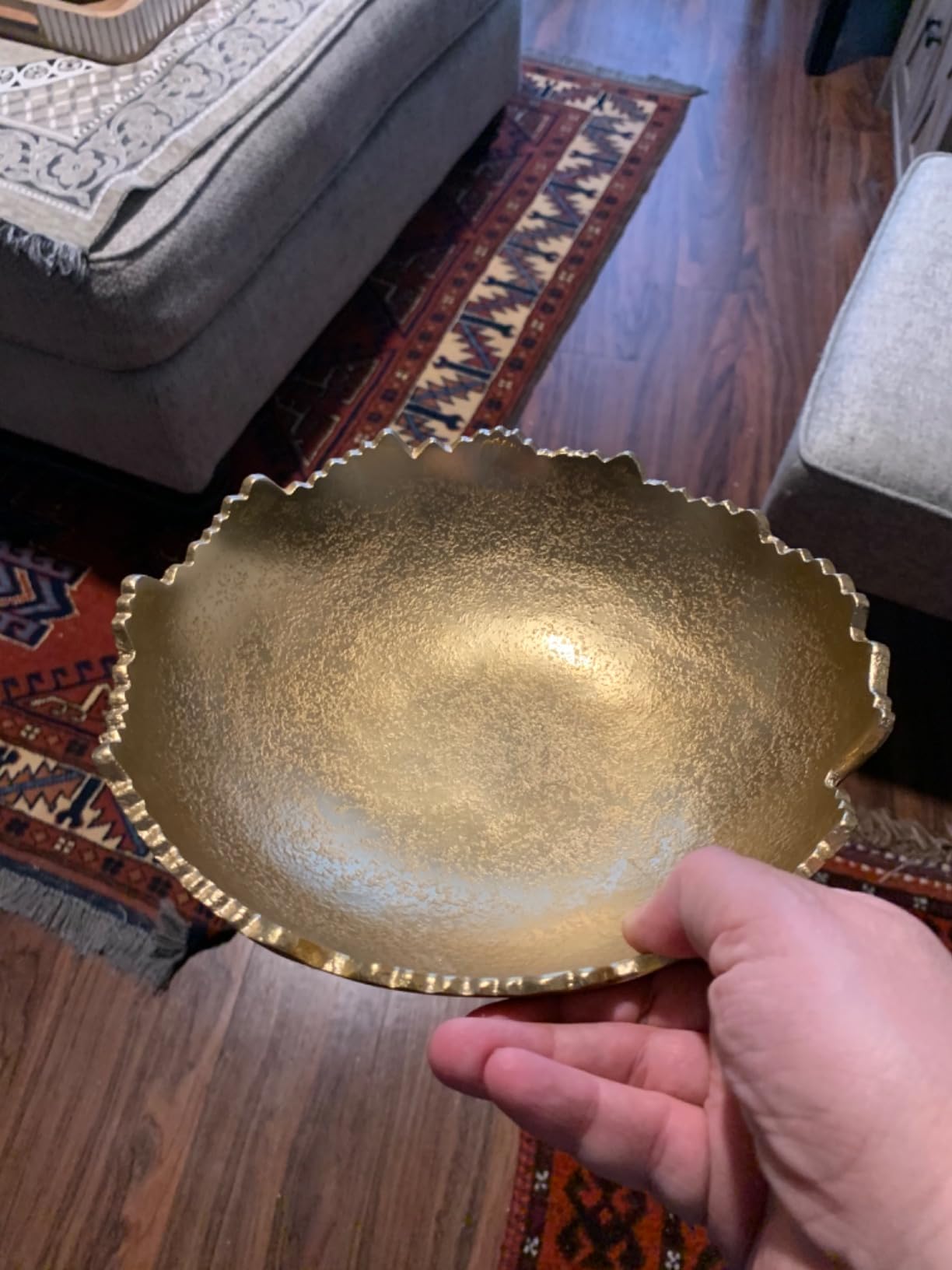 Red Co. 8.75 inch Gold Moon Decorative Asymmetrical Torn Hammered Metal Centerpiece Bowl with Sculpted Edges customer photo 1