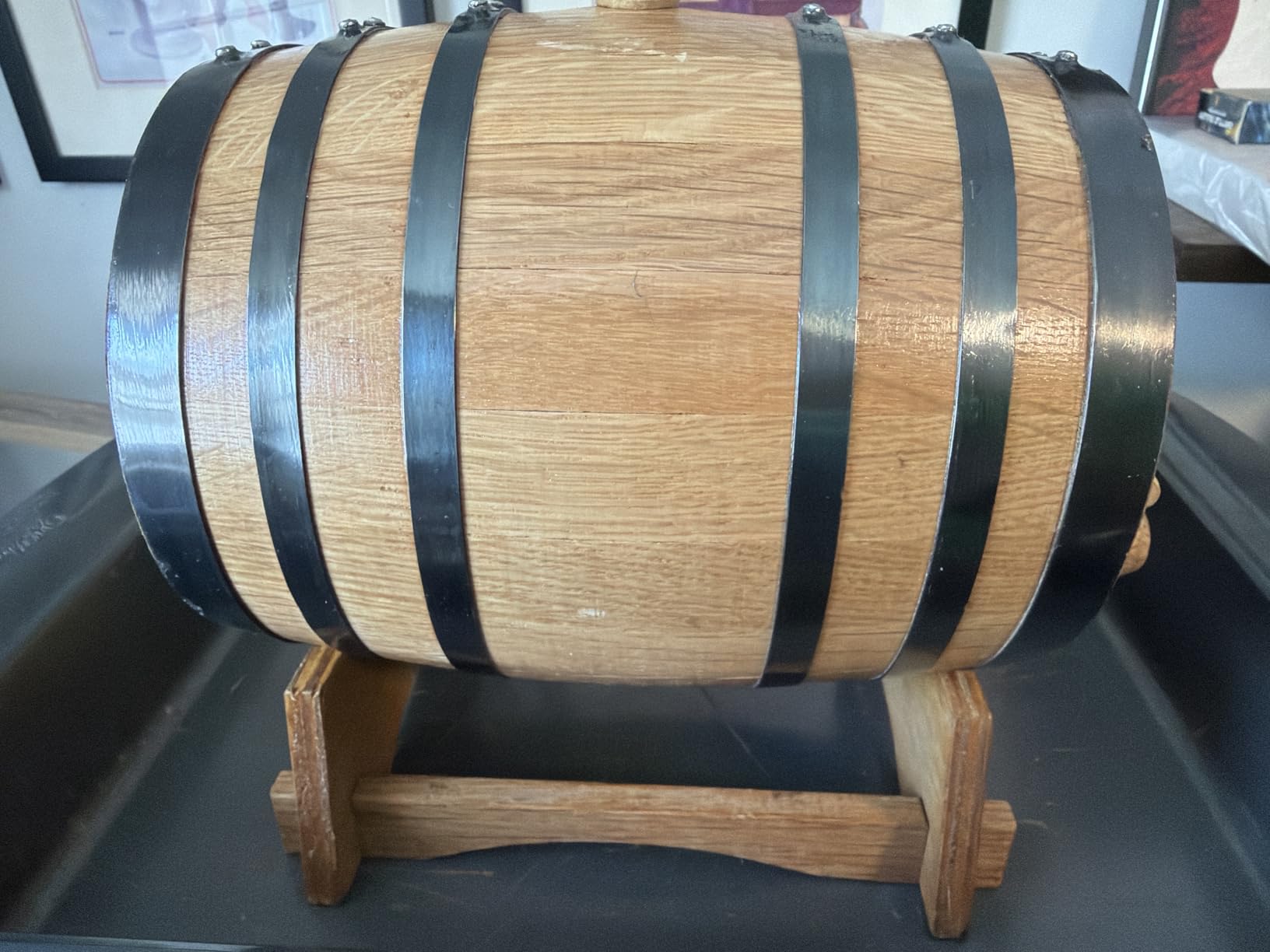 1 Liter Charred American Oak Aging Barrel With Wood Stand, Bung & Spigot | Mini Wooden Whiskey Barrel & Liquor Aging Kit For Home Alcohol Distiller, Bourbon, Rum, Tequila, Wine & Cocktails, 1L customer photo 2
