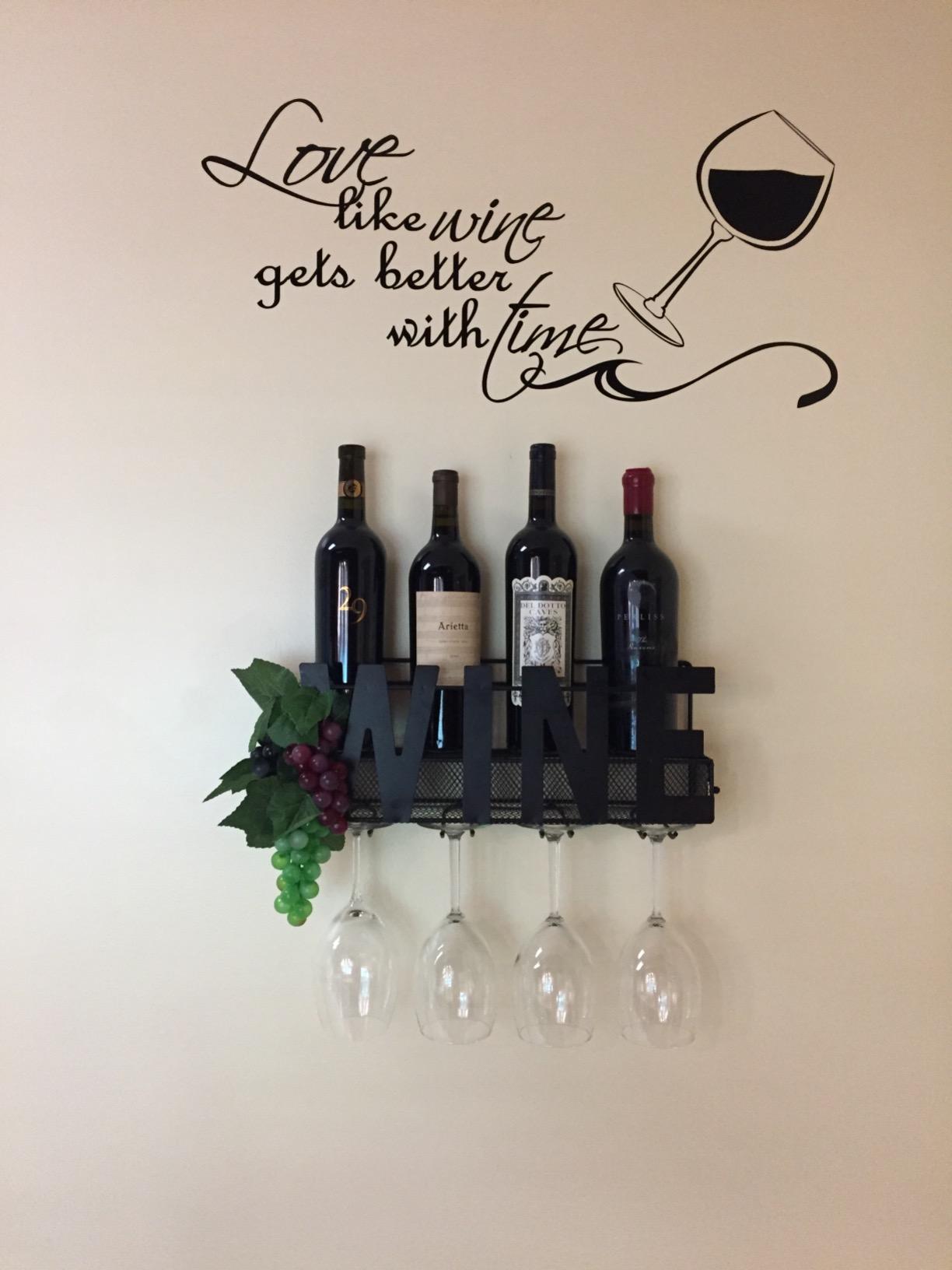 Wall Mounted Metal Wine Rack - Wine Rack Wall Mount Wine Bottle Holder 4 Long Stem Glass Holder & Wine Cork Storage customer photo 1