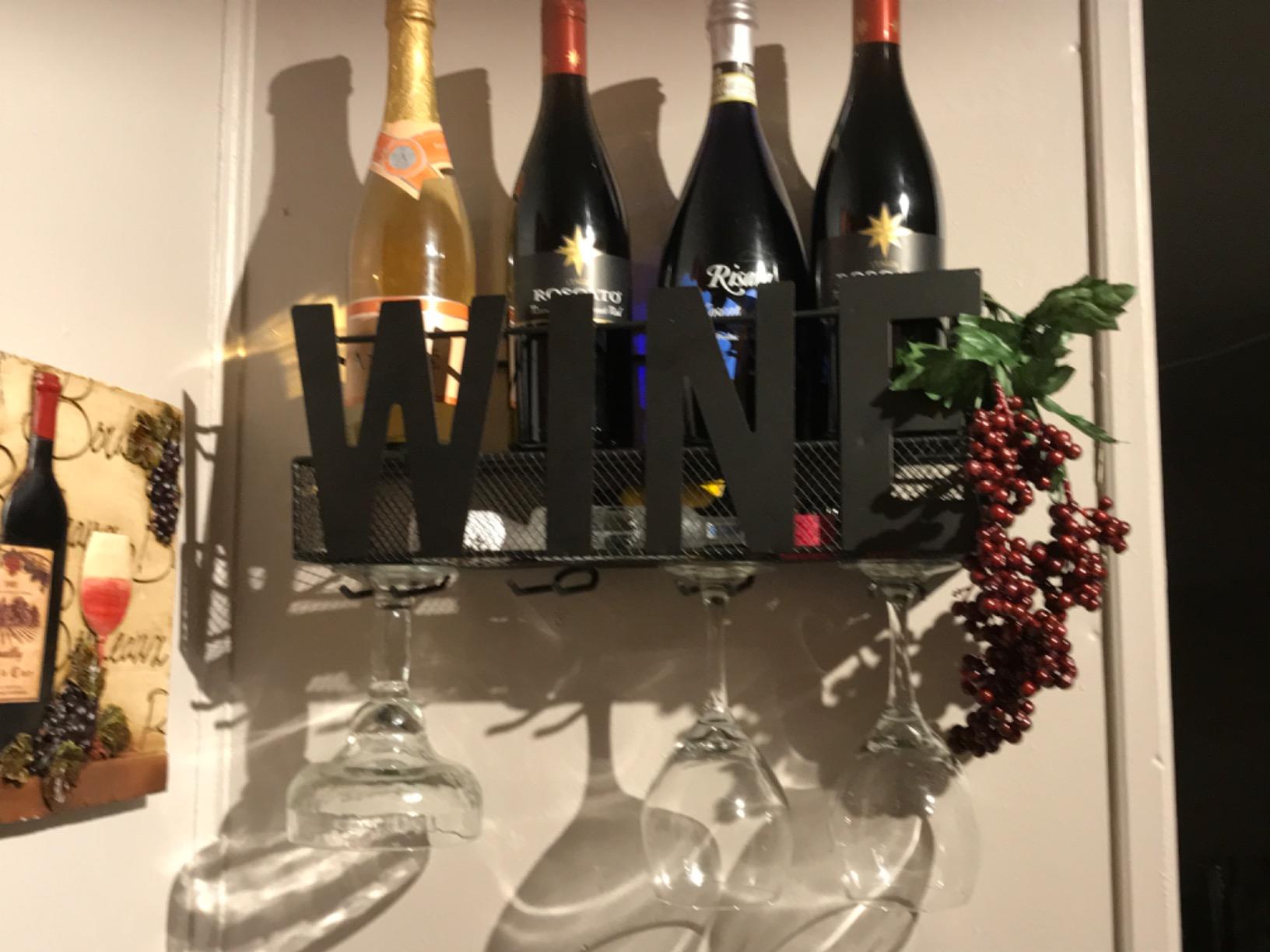 Wall Mounted Metal Wine Rack - Wine Rack Wall Mount Wine Bottle Holder 4 Long Stem Glass Holder & Wine Cork Storage customer photo 2