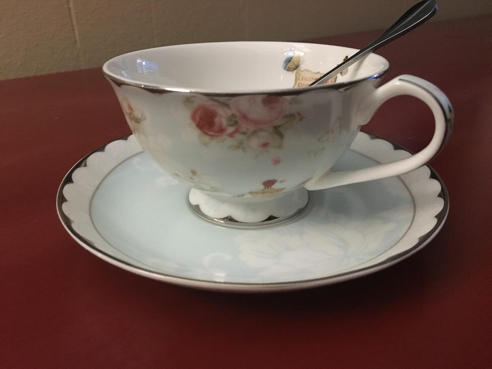 Teacup and Saucer and Spoon Sets Vintage Royal Bone China Tea Cups Rose Flower Blue Boxed Set 7-Oz customer photo 2
