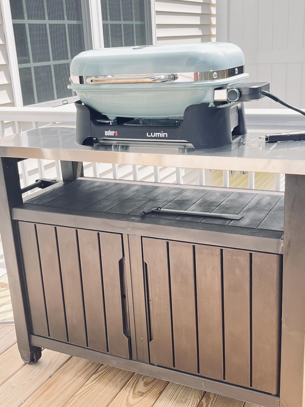 Keter Outdoor Rolling Table Cart for Food Prep, Storage, Dark Brown | Portable Kitchen Island Tabletop with Wheels for Bar & Grill, Drinks, Snacks, and Cooking customer photo 1