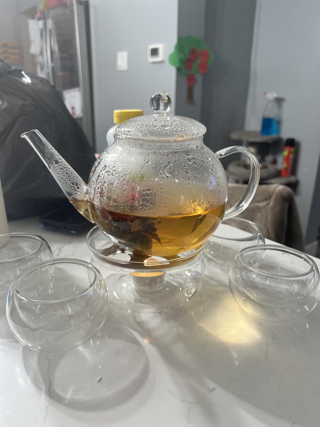 Teabloom Complete Glass Tea Set - Teapot (40 oz), Loose Tea Infuser, 4 Insulated Teacups, Tea Warmer with Candlelight, and 12 Flowering Teas - Elegant Blooming Tea Gift Set customer photo 1