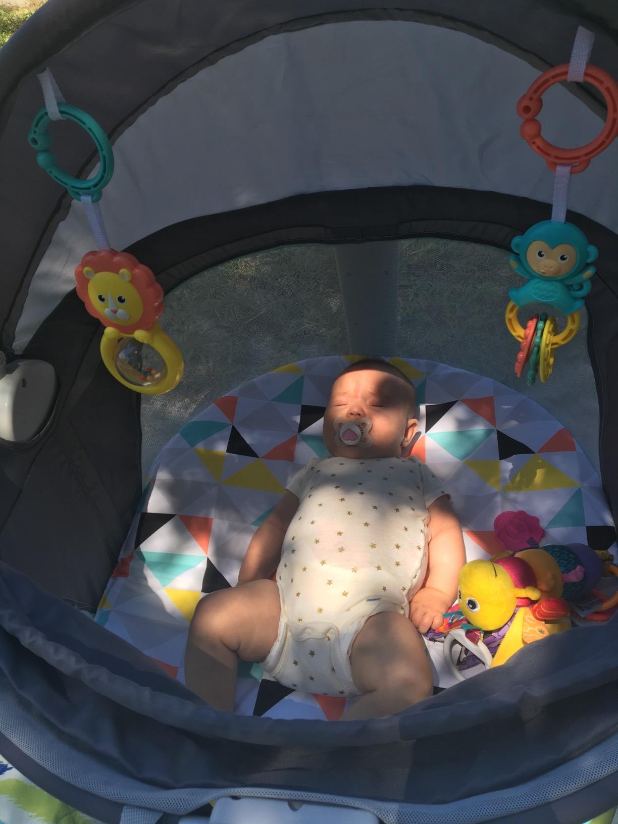 Fisher-Price Portable Bassinet On-The-Go Baby Dome, Travel Play Space with Developmental Newborn Toys & Canopy, Windmill customer photo 1