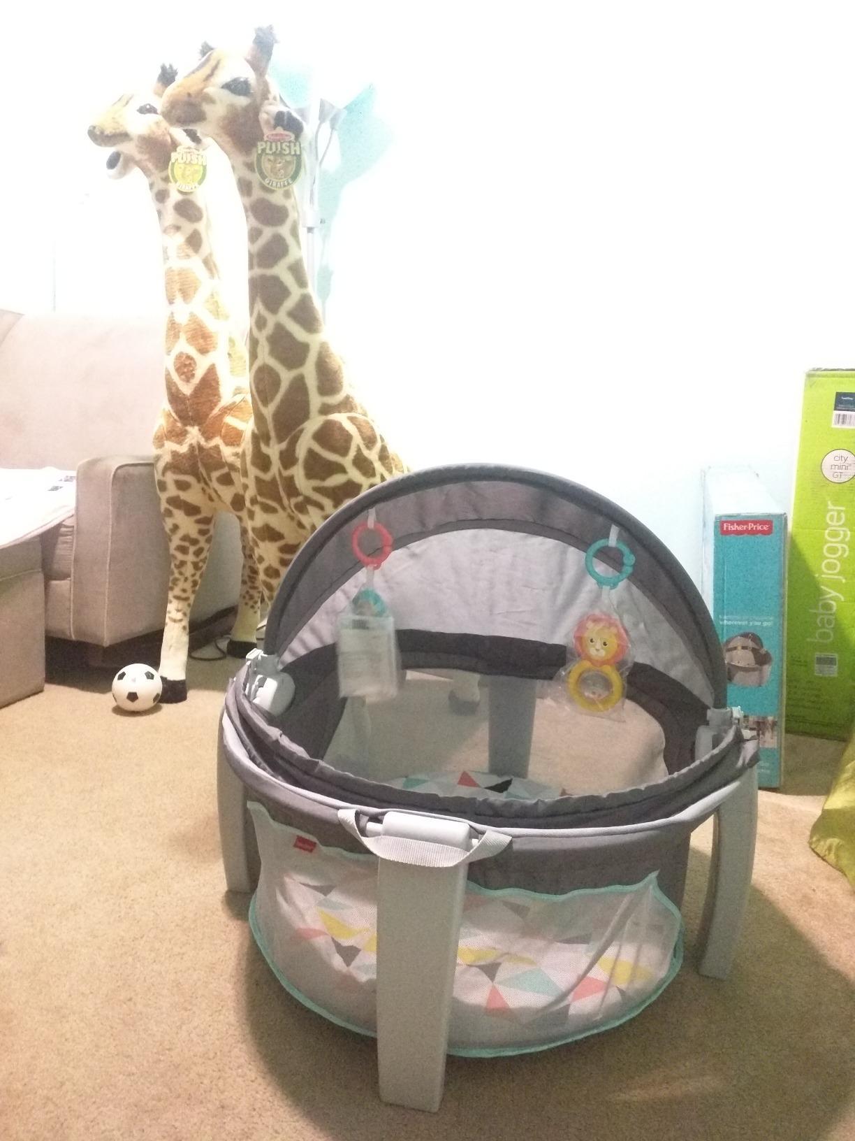 Fisher-Price Portable Bassinet On-The-Go Baby Dome, Travel Play Space with Developmental Newborn Toys & Canopy, Windmill customer photo 2