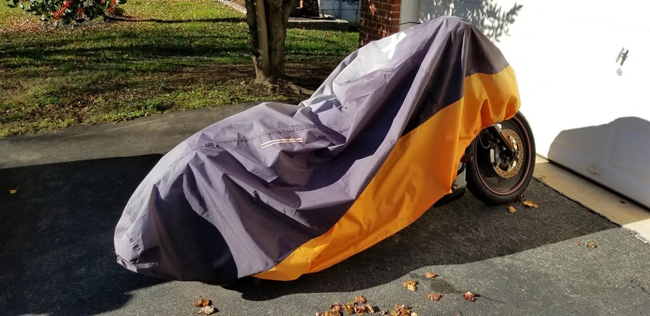 XYZCTEM Motorcycle Cover - All Season Waterproof Outdoor Protection | Fits up to 116 Inch Tour Bikes, Choppers and Cruisers - Protect Against Dust, Debris, Rain and Weather (Black& Orange) customer photo 1