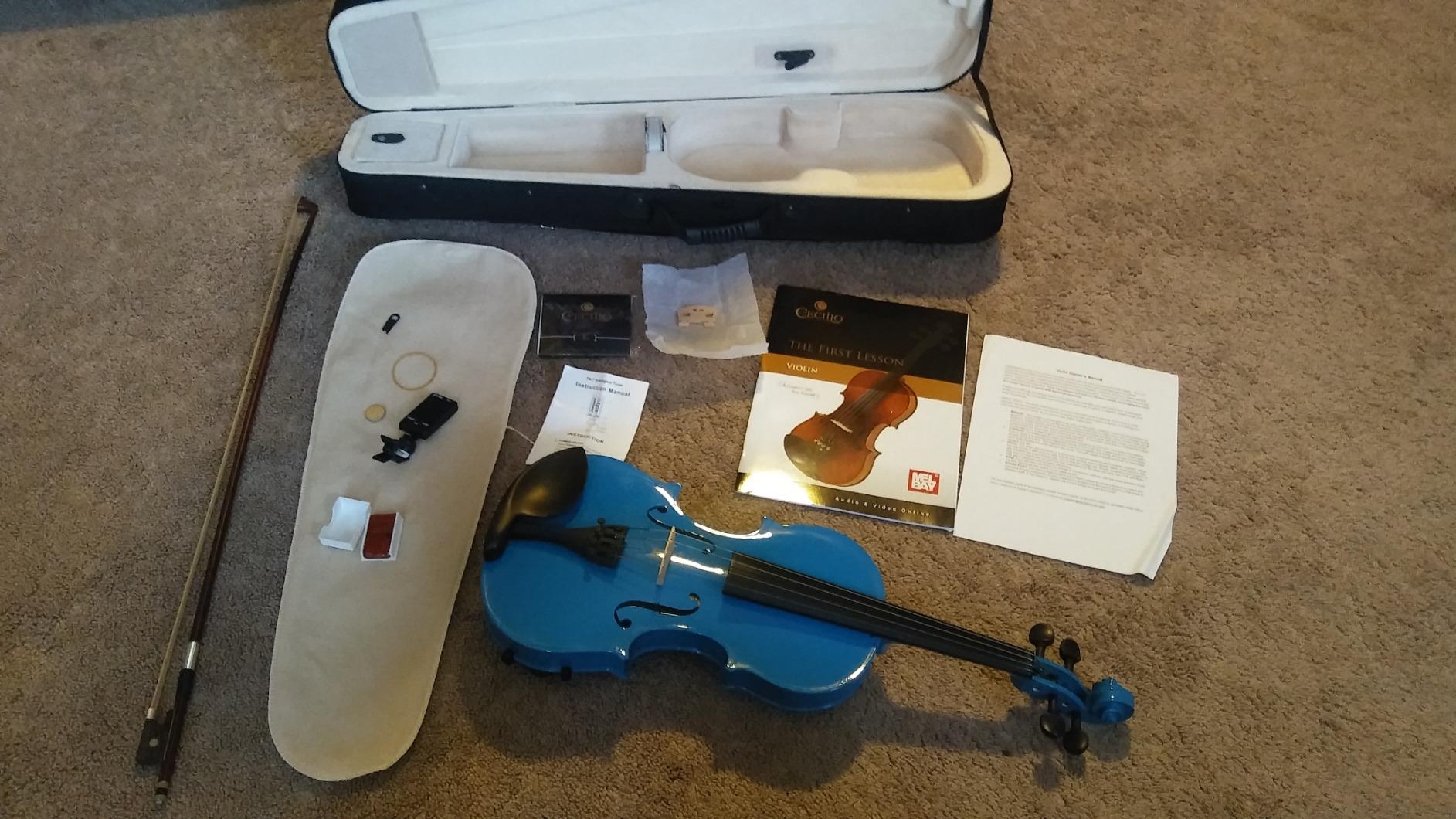 Mendini By Cecilio Violin 4/4 Full Size For Beginners - Fiddle Solidwood Kit with Hard Case - Acoustic Violins with Bow, Rosin, Tuner, Extra Strings & Bridge, Shoulder Rest and Lesson Book (Varnish) customer photo 2