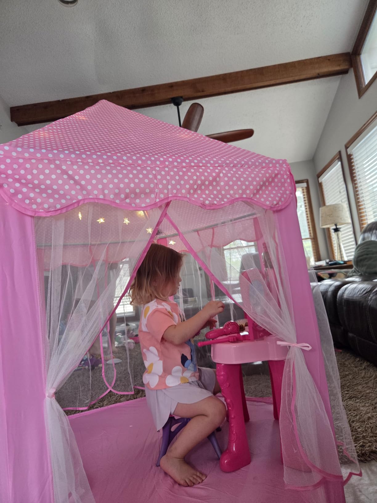 Monobeach Princess Tent Girls Large Playhouse Kids Castle Play Tent with Star Lights Toy for Children Indoor and Outdoor Games, 55'' x 53'' (DxH) customer photo 2