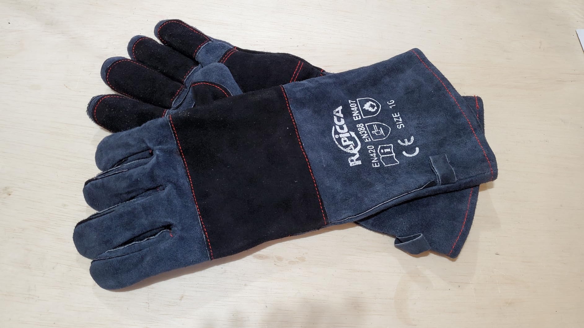 RAPICCA Welding Gloves for Men, 932°F Fireproof Leather, 16 in Blue | For Stick, MIG & Flux-Core Welding, Welders & Blacksmiths, Fireplace, Fire Pit, Wood Stove, Dry Ice, Oven customer photo 2