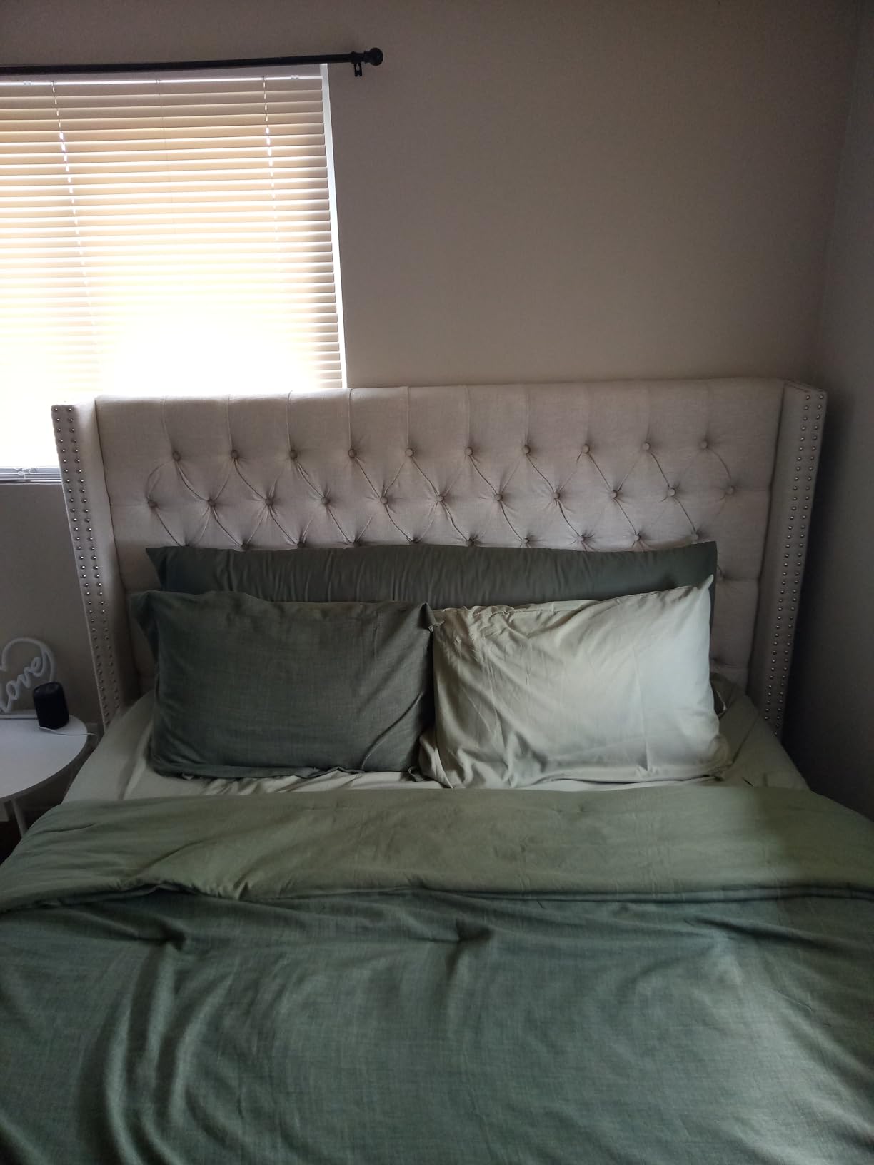 Madison Park Amelia Upholstered Headboard, Nail Head Trim Wingback Button Tufted, Queen, Cream customer photo 1