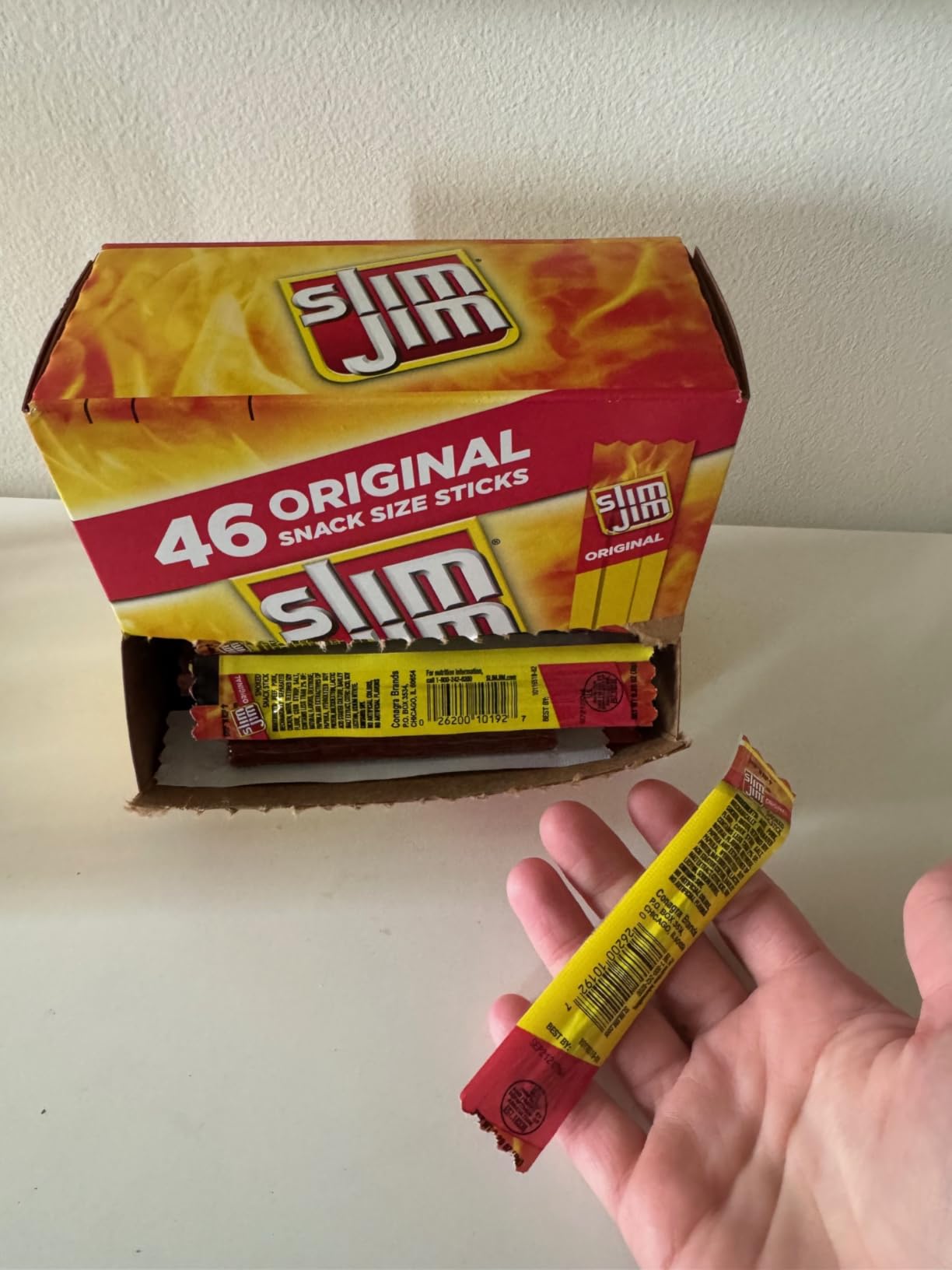 Slim Jim Smoked Jerky Snack Sticks, Original Flavor, 0.28 oz., 46-ct | Good source of protein, 6g per serving; Original flavor; great for on-the-go snack; perfect in lunchboxes; bulk pantry staple customer photo 1