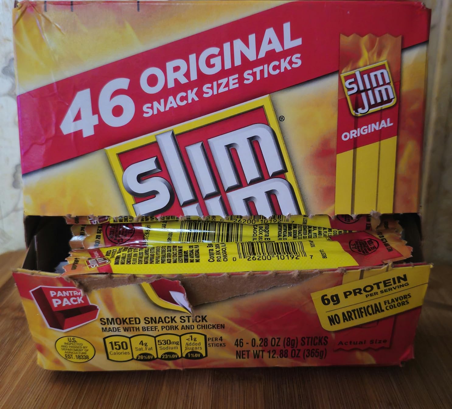 Slim Jim Smoked Jerky Snack Sticks, Original Flavor, 0.28 oz., 46-ct | Good source of protein, 6g per serving; Original flavor; great for on-the-go snack; perfect in lunchboxes; bulk pantry staple customer photo 2