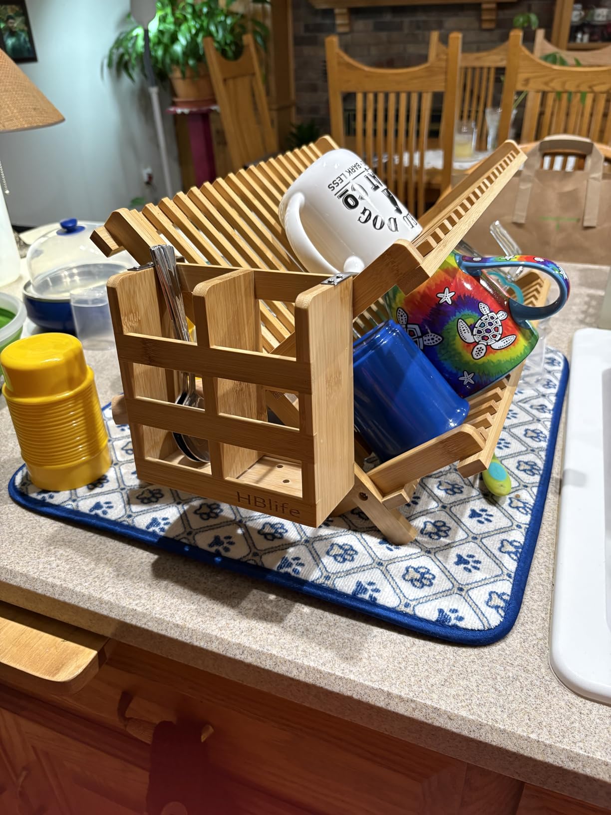 HBlife Dish Rack, Bamboo Folding 2-Tier Collapsible Drainer Dish Drying Rack with Utensils Flatware Holder Set customer photo 1