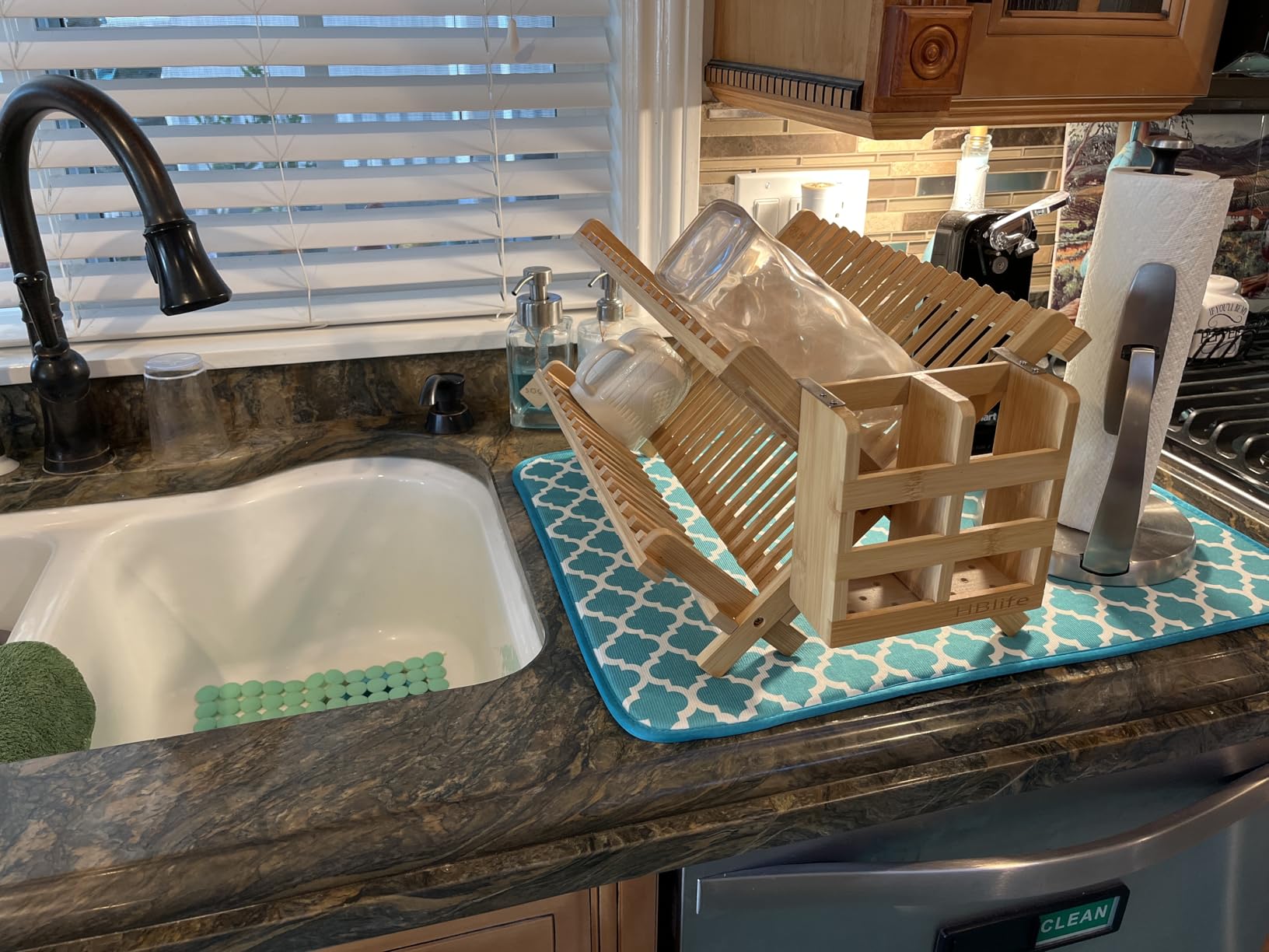 HBlife Dish Rack, Bamboo Folding 2-Tier Collapsible Drainer Dish Drying Rack with Utensils Flatware Holder Set customer photo 2