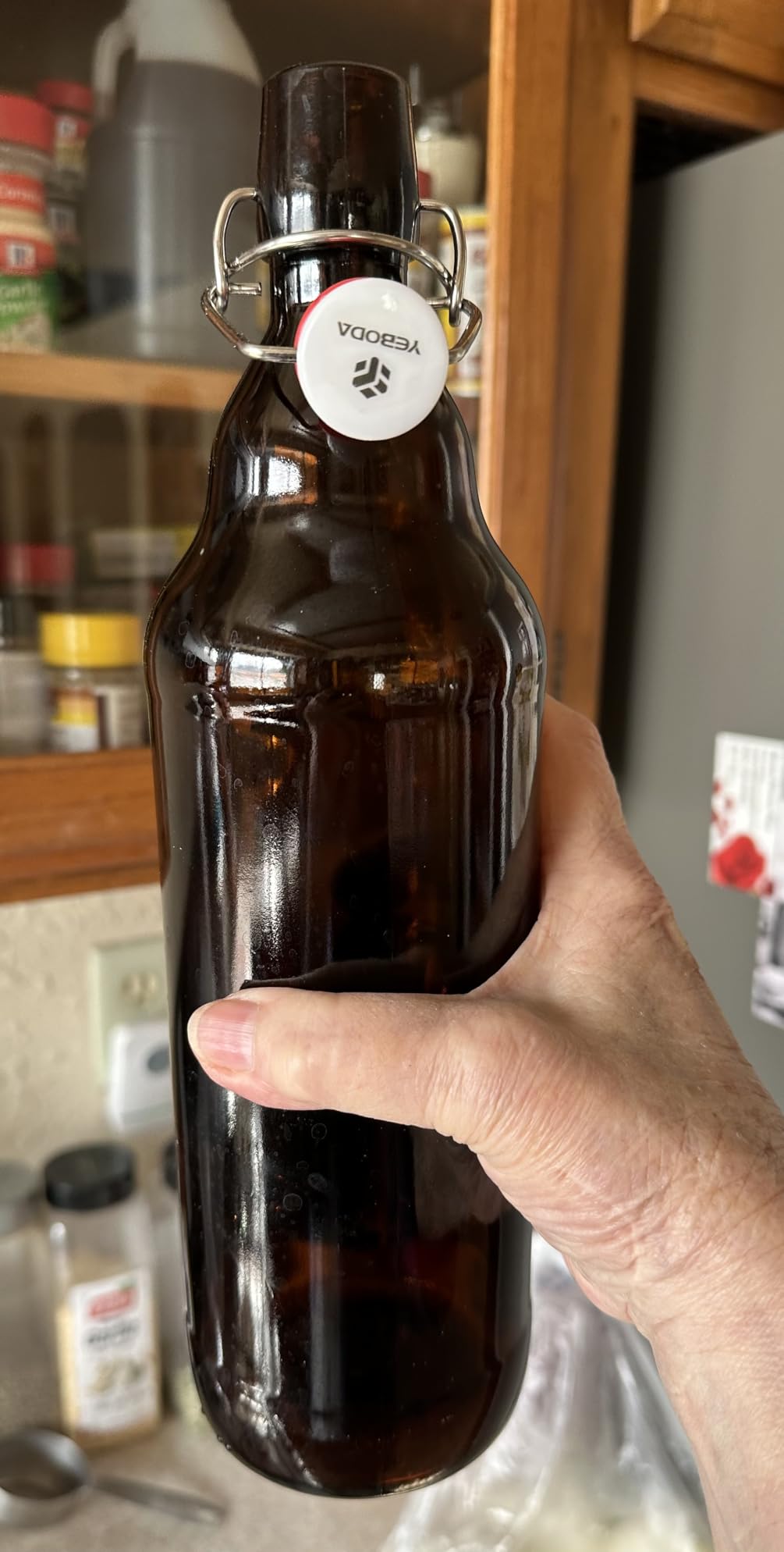 YEBODA 16 oz Amber Swing Top Glass Bottles, Airtight Flip Caps, 6 Pack | 6 reusable 16 oz amber bottles for kombucha, beer, mead, vanilla extract, soda, kefir, and liquid storage. customer photo 2