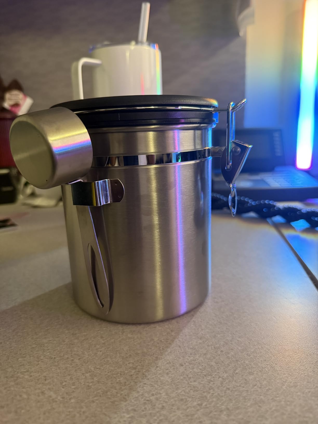 Mixpresso Coffee Canister, Airtight Coffee Bean Storage Container 16oz | Stainless steel container with date tracker lid, CO2 valve and spoon for ground coffee, sugar, tea, flour and other dry foods customer photo 1