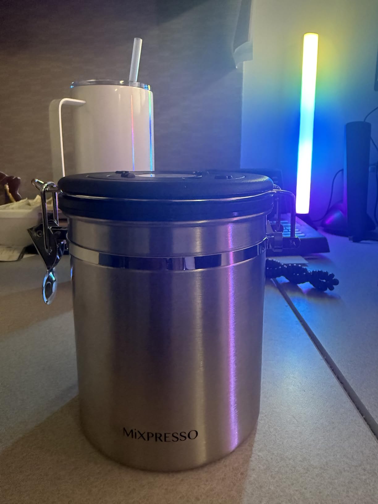 Mixpresso Coffee Canister, Airtight Coffee Bean Storage Container 16oz | Stainless steel container with date tracker lid, CO2 valve and spoon for ground coffee, sugar, tea, flour and other dry foods customer photo 2