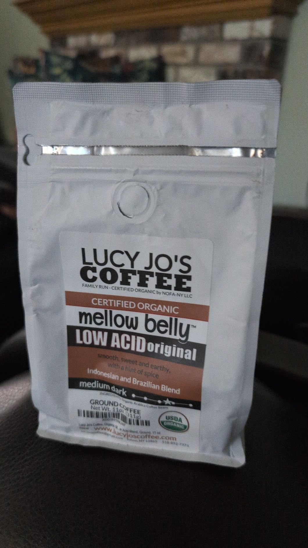 Lucy Jo's Coffee Roastery, Organic Mellow Belly Low Acid Blend, Medium Dark, Ground, 11 oz customer photo 2