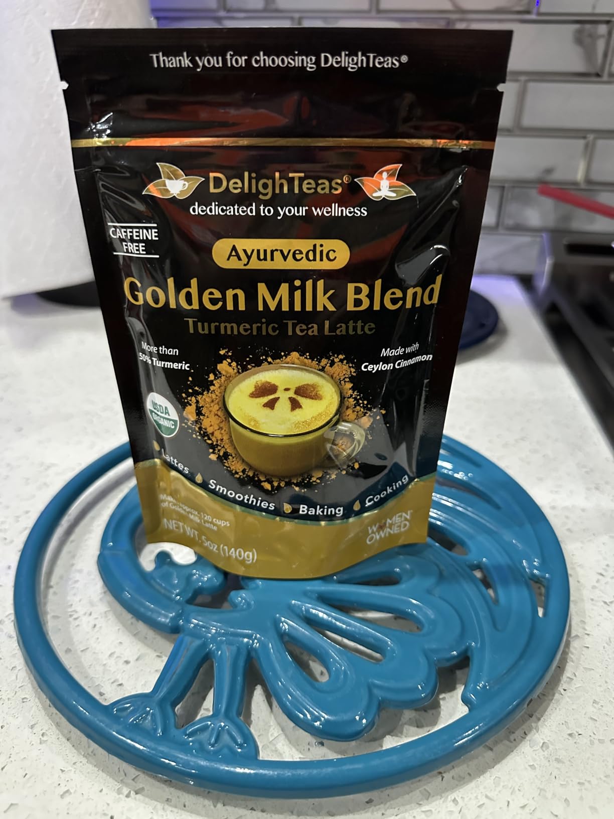 DelighTeas Organic Golden Milk Powder with Turmeric, Ginger, Ceylon Cinnamon | Ayurvedic Spices for Golden Turmeric Latte | Unsweetened, Vegan, Non-GMO, Keto | 120 Servings, 5 oz. customer photo 1