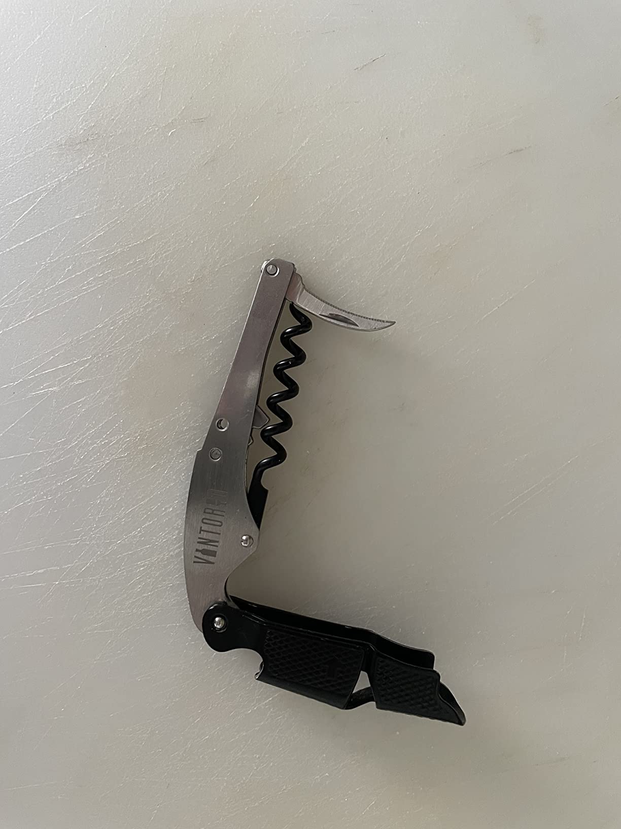 Vintorio Professional Waiters Corkscrew - Wine Key with Ergonomic Rubber Grip, Beer Bottle Opener and Foil Cutter (1 Pack) customer photo 1