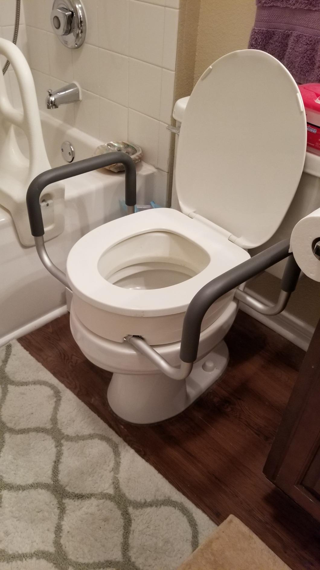 Vive Raised Toilet Seat Riser for Seniors (with Handles) - Handicap Rail - Grab Bar Seat for Over Toilet - Elevated Safety for Elderly, Disabled, Medical - Elongated customer photo 1