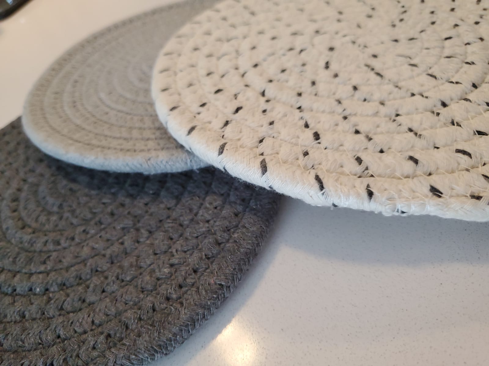 Potholders Set Trivets Set 100% Pure Cotton Thread Weave Hot Pot Holders Set (Set of 3) Stylish Coasters, Hot Pads, Hot Mats, Spoon Rest For Cooking and Baking by Diameter 7 Inches (Gray) customer photo 1