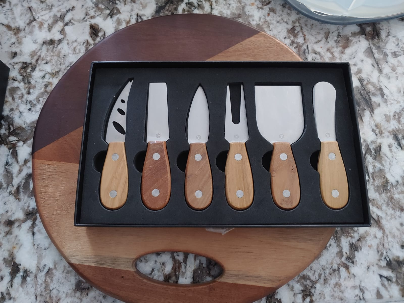 Harvest 6-Piece Cheese Knife Set, Stainless Steel | Teak Wood Handle. Full Tang Blades with Stainless Steel Rivets Charcuterie Board Accessories. 15 Festive Recipes. Gift-Ready customer photo 1