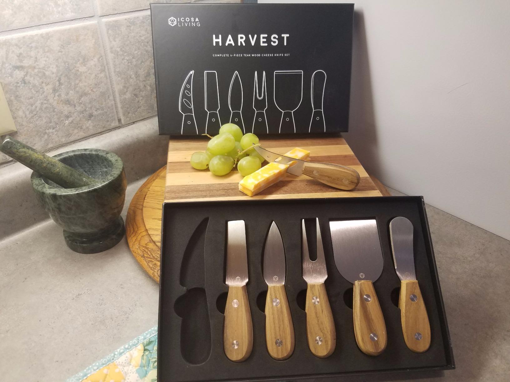 Harvest 6-Piece Cheese Knife Set, Stainless Steel | Teak Wood Handle. Full Tang Blades with Stainless Steel Rivets Charcuterie Board Accessories. 15 Festive Recipes. Gift-Ready customer photo 2