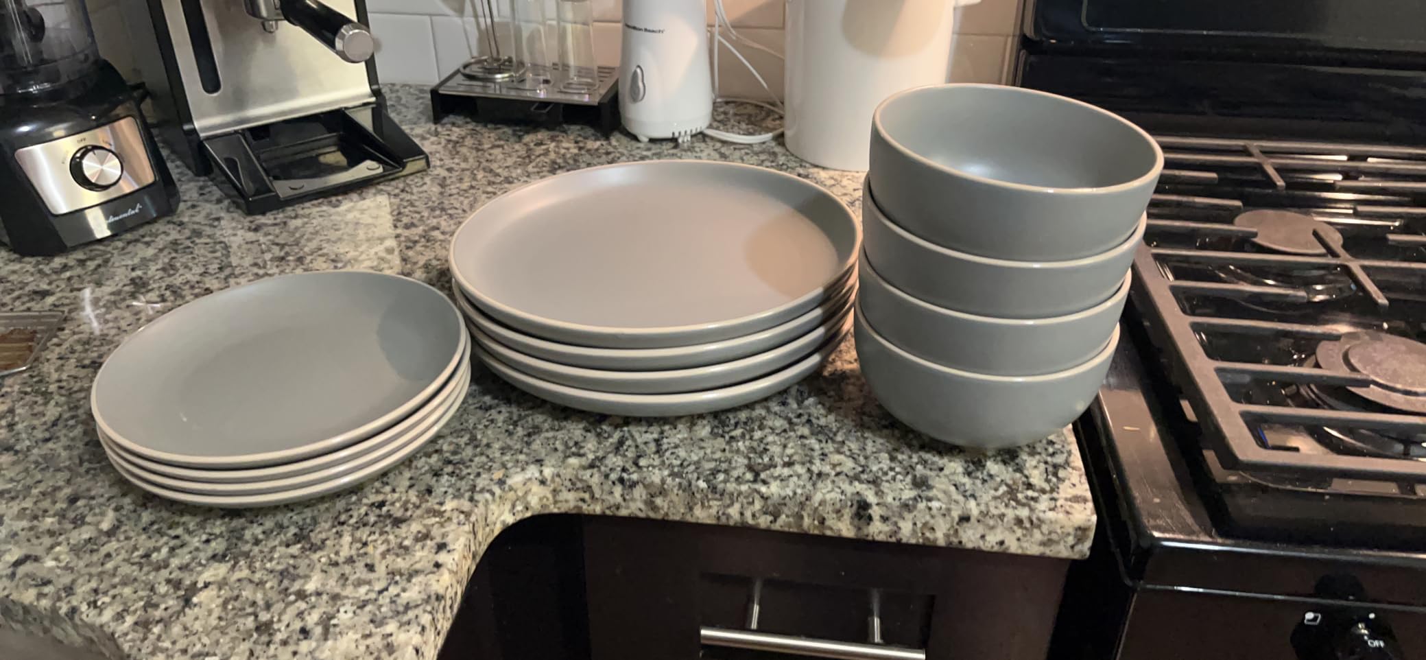 Gibson Home Rockaway 12-Piece Stoneware Dinnerware Set, Matte Finish, Service for 4, Modern Ceramic Plates and Bowls, Microwave & Dishwasher Safe - Soft Gray customer photo 1