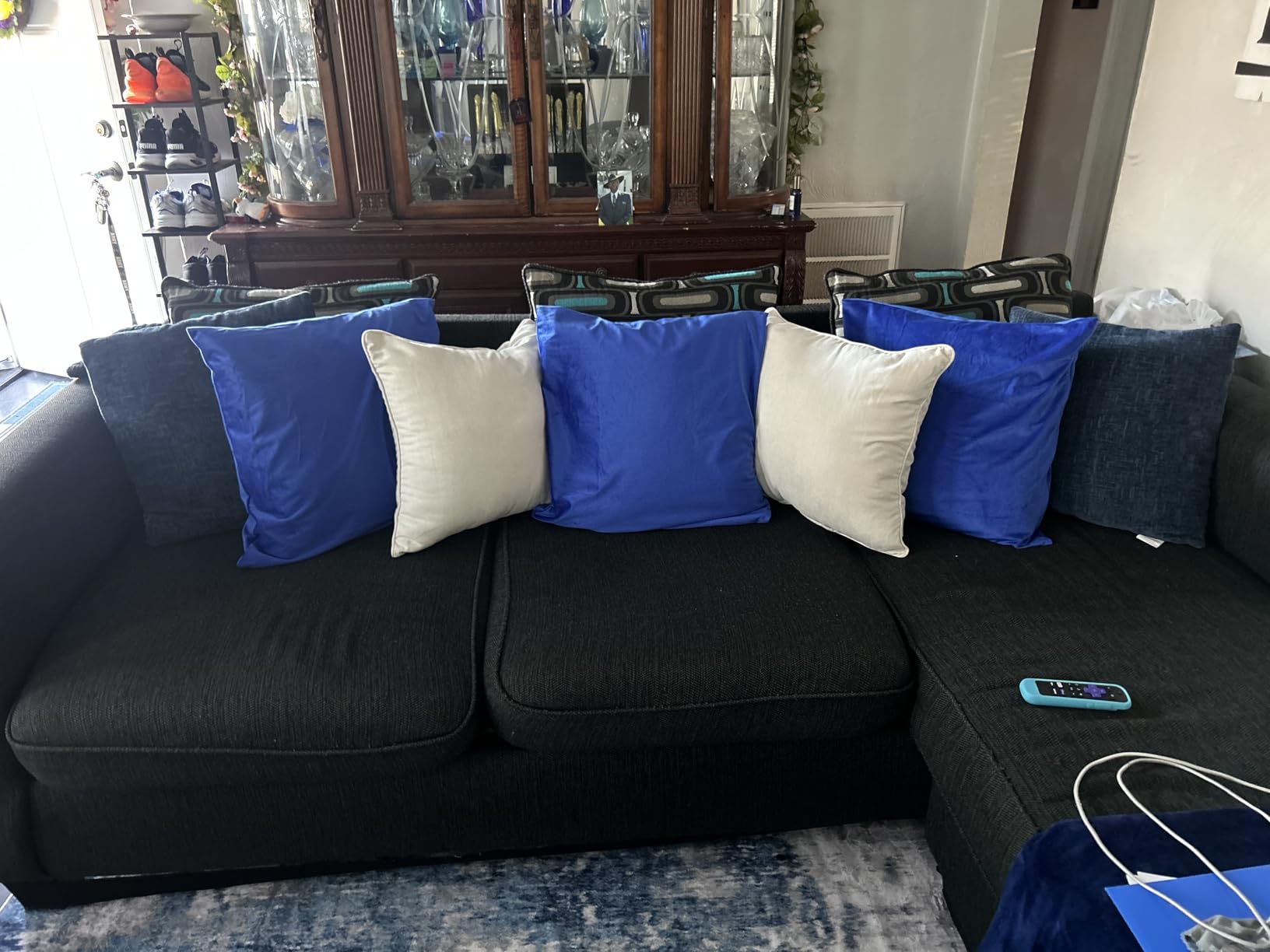 MIULEE Velvet Throw Pillow Covers 18x18 Inch Pack of 2 Dark Blue | Soft Solid Decorative Pillow Covers, Modern Luxury Home Decor customer photo 2