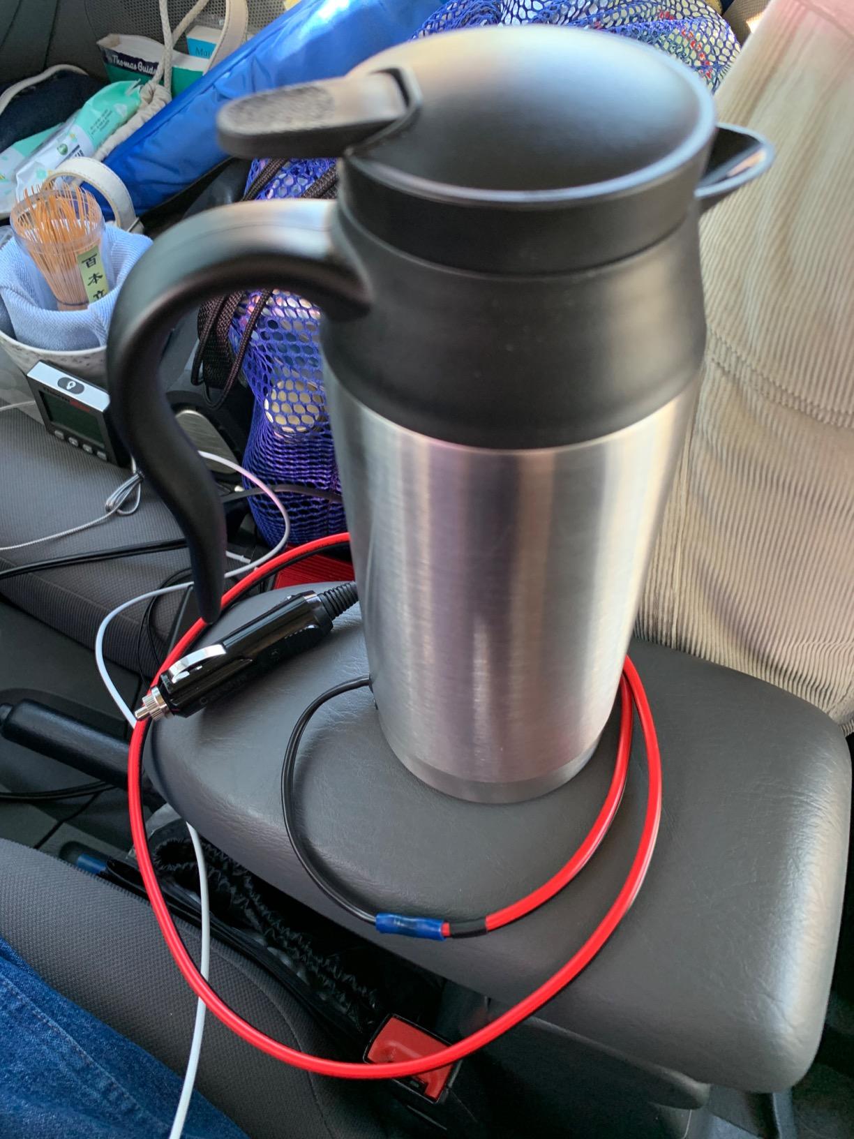 Sunsbell Portable Electric Car Kettle - 650ml Car Kettle Water Boiler 12V Car Heating Travel Cup Stainless Steel Car Heated Travel Mug Car Coffee Cup Warmer with DC 12V Charger for Car (Sliver) customer photo 1