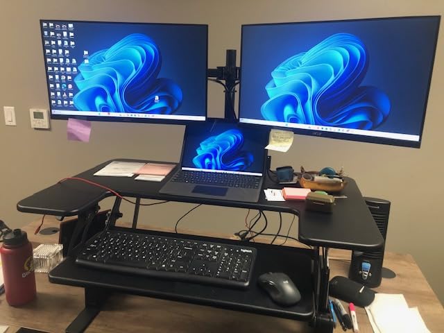 VIVO 36 inch Height Adjustable Stand Up Desk Converter, V Series, Quick Sit to Stand Tabletop Dual Monitor Riser Workstation, Black customer photo 2